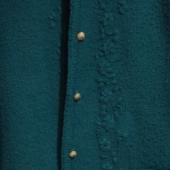 EMPRESS VINTAGE FOREST GREEN GOLD BUTTON FRONT CARDIGAN SWEATER 2 POCKETS XL - Picture 6 of 12